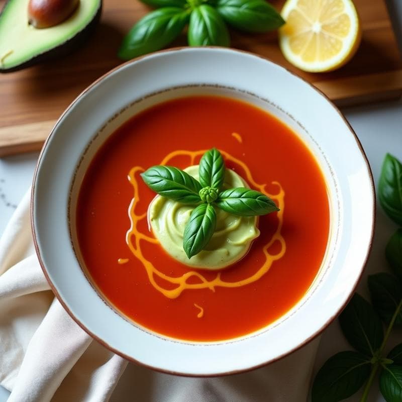 Sopa de Tomate y Albahaca con Boltushka de Aguacate: Receta Ucraniana Vegana y Fría