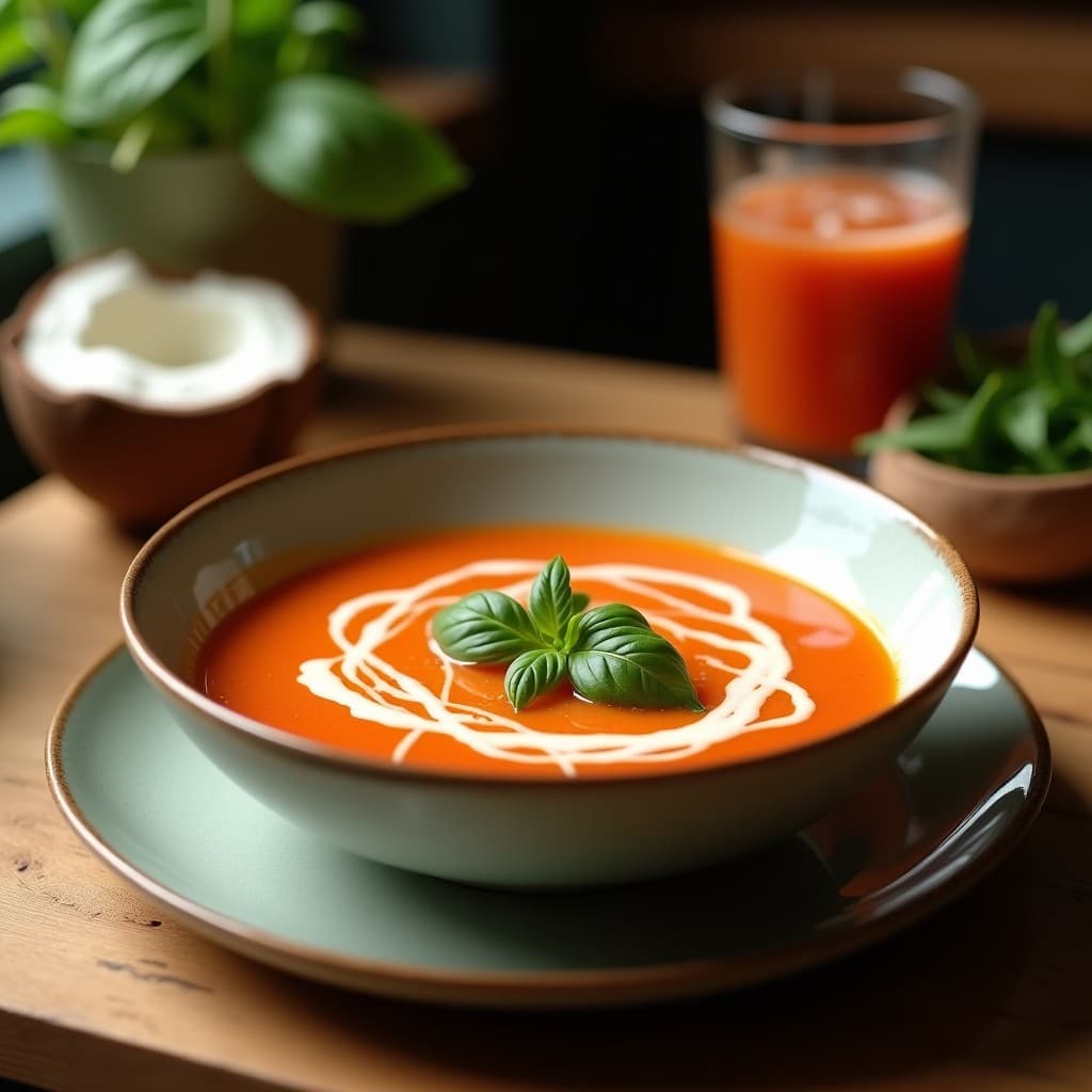 Sopa de Tomate y Albahaca con Toque de Leche de Coco: Receta Tailandesa Ligh