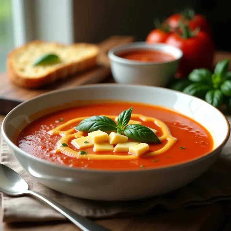 Sopa de Tomate Brasileña con Albahaca y Queso Coalho: Receta Reconfortante y Sin Lactosa