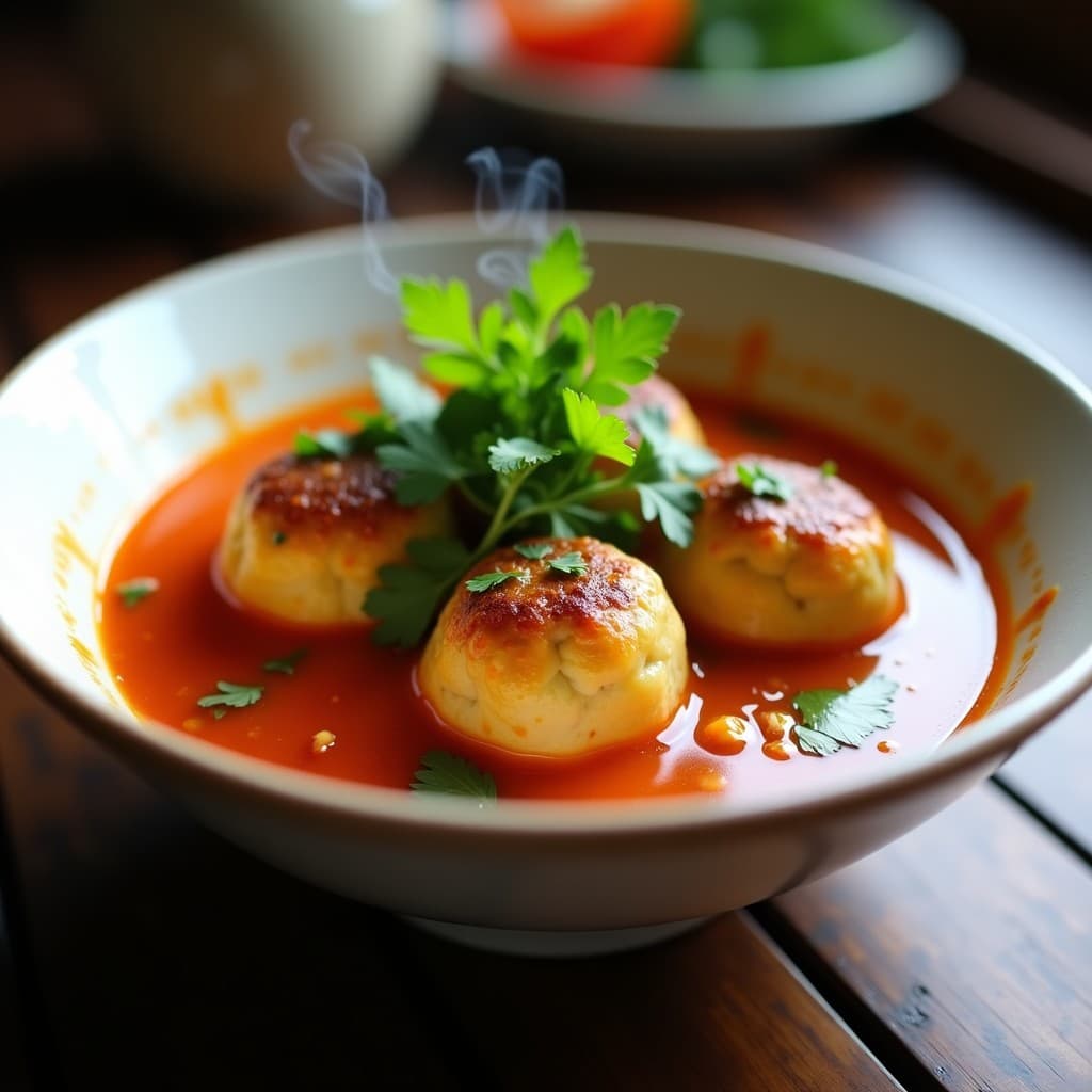 Sopa de Tomate Kaffir y Lemongrass con Albóndigas de Tofu: Receta Tailandesa Vegana en Thermomix