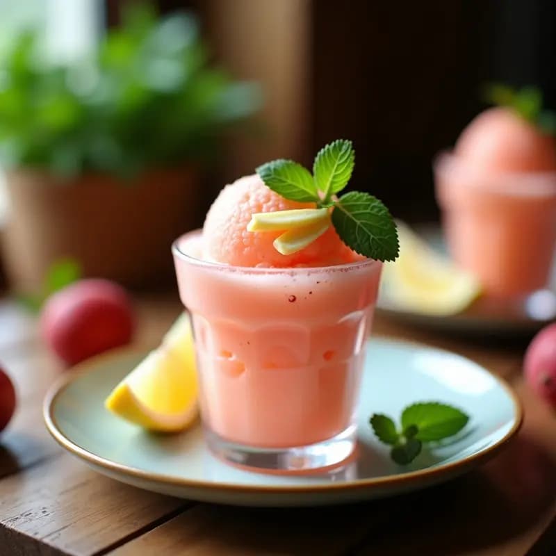 Sorbe de Lichi y Jengibre con Hojas de Mentas: Postre Chino Sin Azúcar