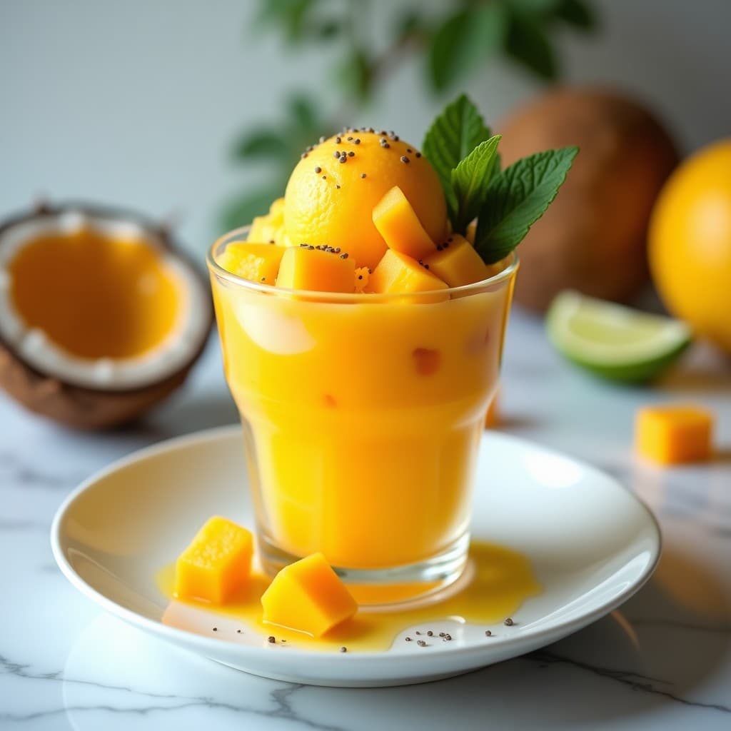 Sorbete de Maracuyá y Mango con Jengibre Fresco: Postre Caribeño Sin Lácteos