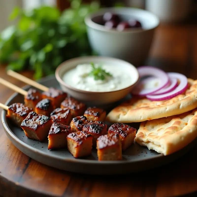 Souvlaki Griego de Cordero con Pita Casera y Tzatziki: Receta Tradicional a la Parrilla