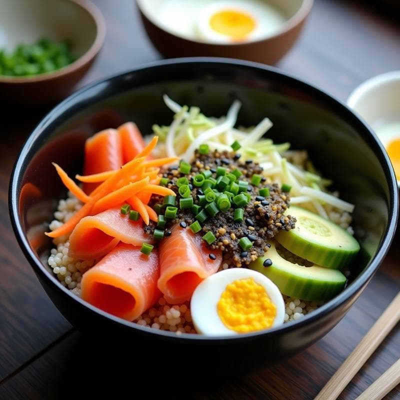 Sushi Bowl de Quinoa con Salmón Ahumado y Salsa Wasabi: Receta Japonesa Sin Raw