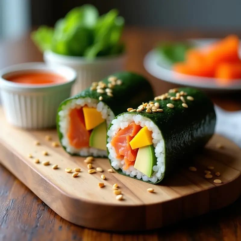 Sushi Burrito con Salmón, Aguacate y Mango: Rollo Fusion Califoriano en 15 Minutos