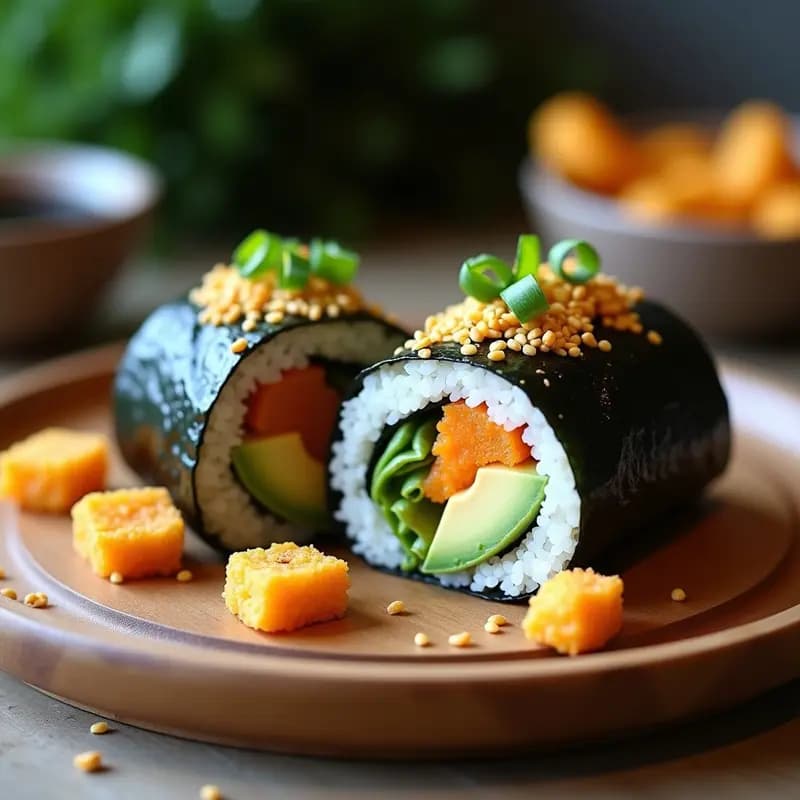 Sushi Burrito Vegano con Aguacate y Tempura de Camote: Receta Japonesa fusionada