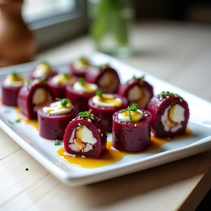 Sushis de Remolacha y Queso de Cabra con Vinagreta de Miel: Receta Vegana Fusion Japón-Francia