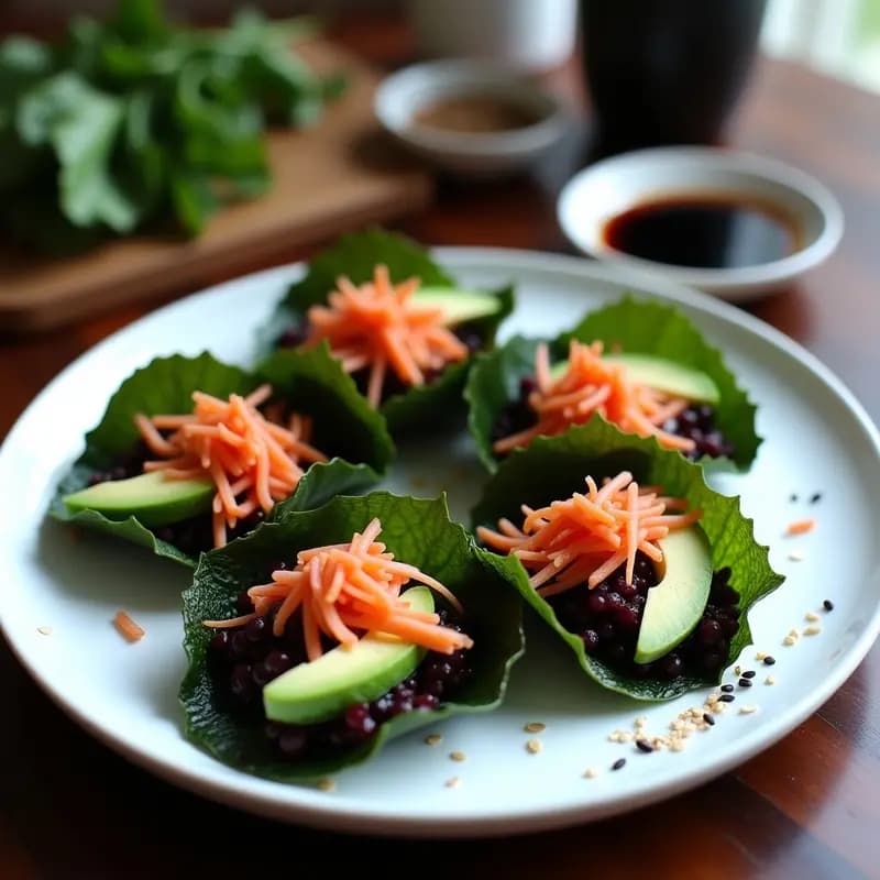 Tacos de Algas Nori con Arroz Salvaje y Aguacate en Forma de Rosa