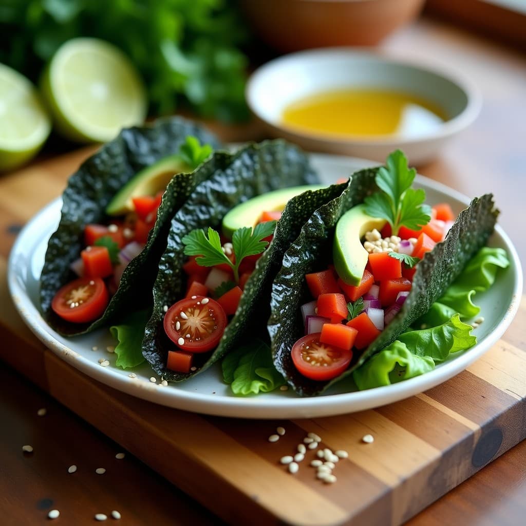 Tacos de Algas Nori con Ceviche de Coriandro y Lima: Receta Vorkout Vegana con Omega-3