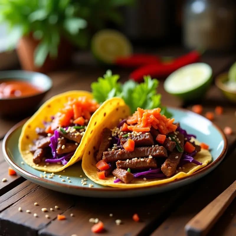 Tacos de Barbacoa Coreana con Kimchi y Sésamo: Receta Fusion en Sartén