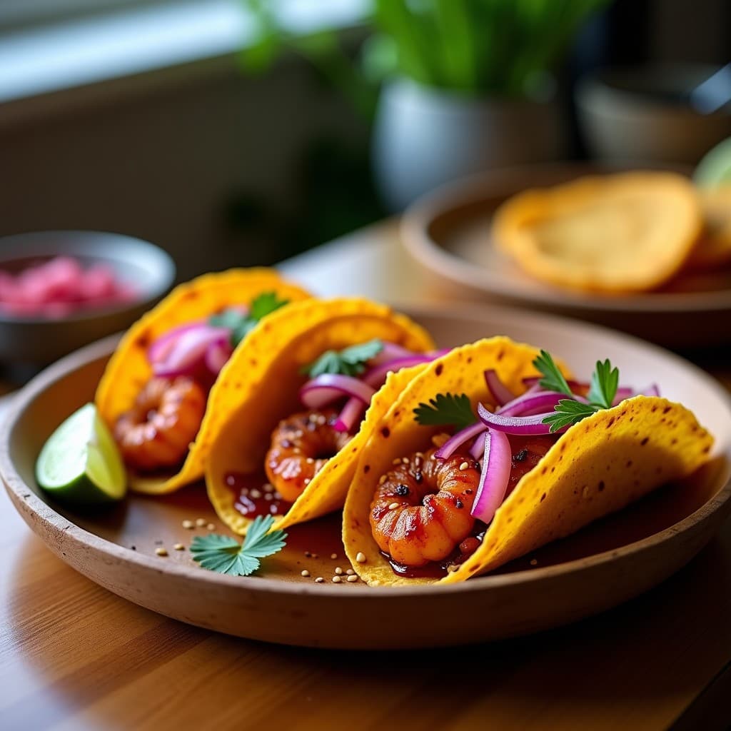 Tacos de Camarones al Ají Panca y Litchi: Receta Fusion Peruano-Asiática en Airfryer