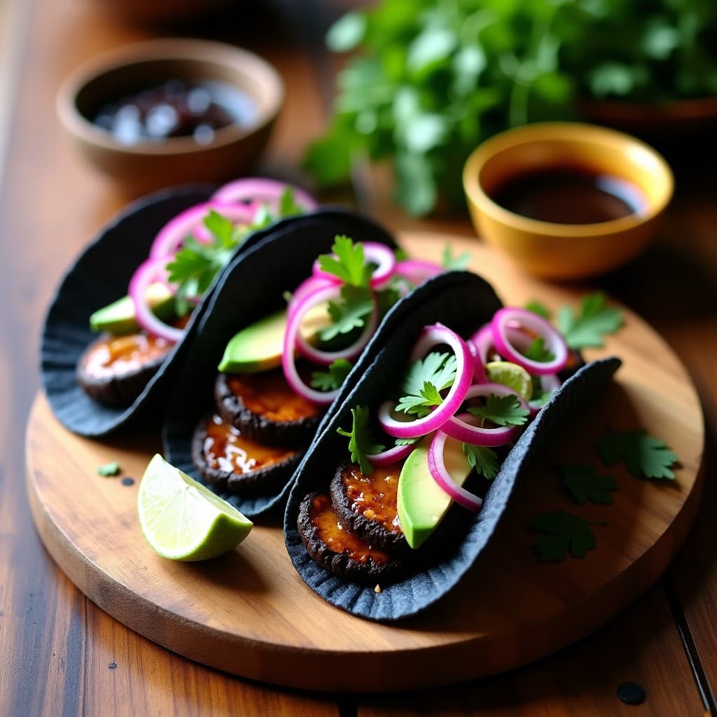 Tacos de Champiñones al Ajo Negro: Receta Vegana Express con Toque Gourmet