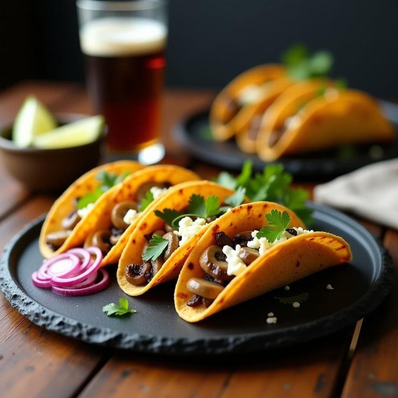 Tacos Dorados de Queso Azul y Hongos Portobello: Receta Gourmet Rápida y Sin Gluten