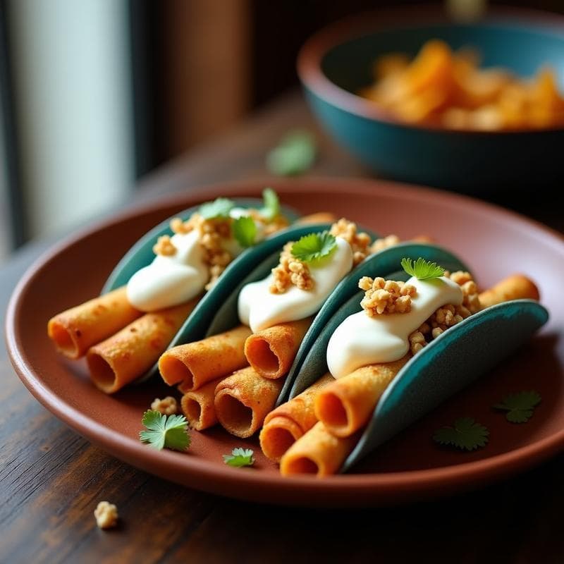 Tacos de Flautas de Canela con Crema de Queso de Cabra: Receta Dulce-Salada en Airfryer con Toque Mexicano
