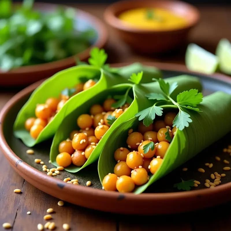 Tacos de Hoja de Plátano con Relleno de Garbanzos Tostados y Mole Amarillo: Receta Oaxaqueña Sin Maíz
