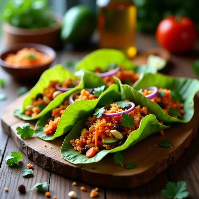 Tacos de Hoja de Plátano con Relleno de Quinoa y Vegetales al Curry: Receta Vegana Sin Cocción