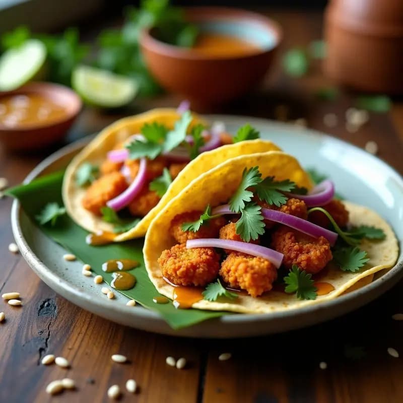 Tacos de Ong Chol (Hongos Ostreatus) con Salsa de Tamarindo: Receta Mexicana Vegana y Crujiente