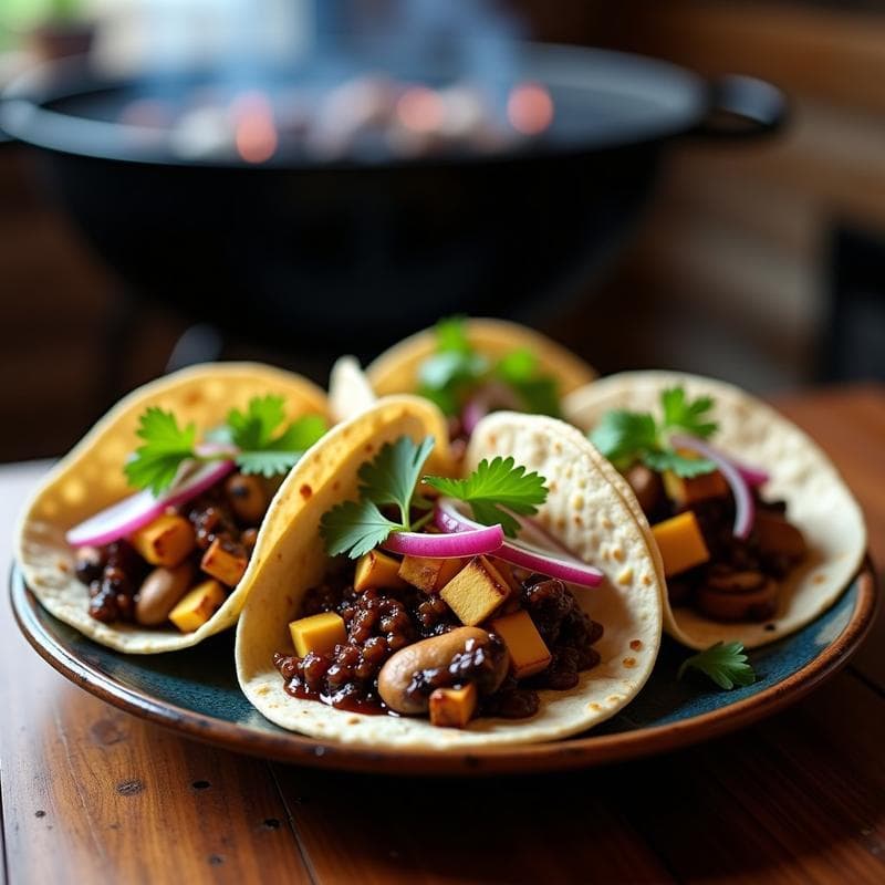 Tacos de Hongos Shitake y Queso Panela con Salsa de Chile pasilla: Receta Vegetariana al Grill