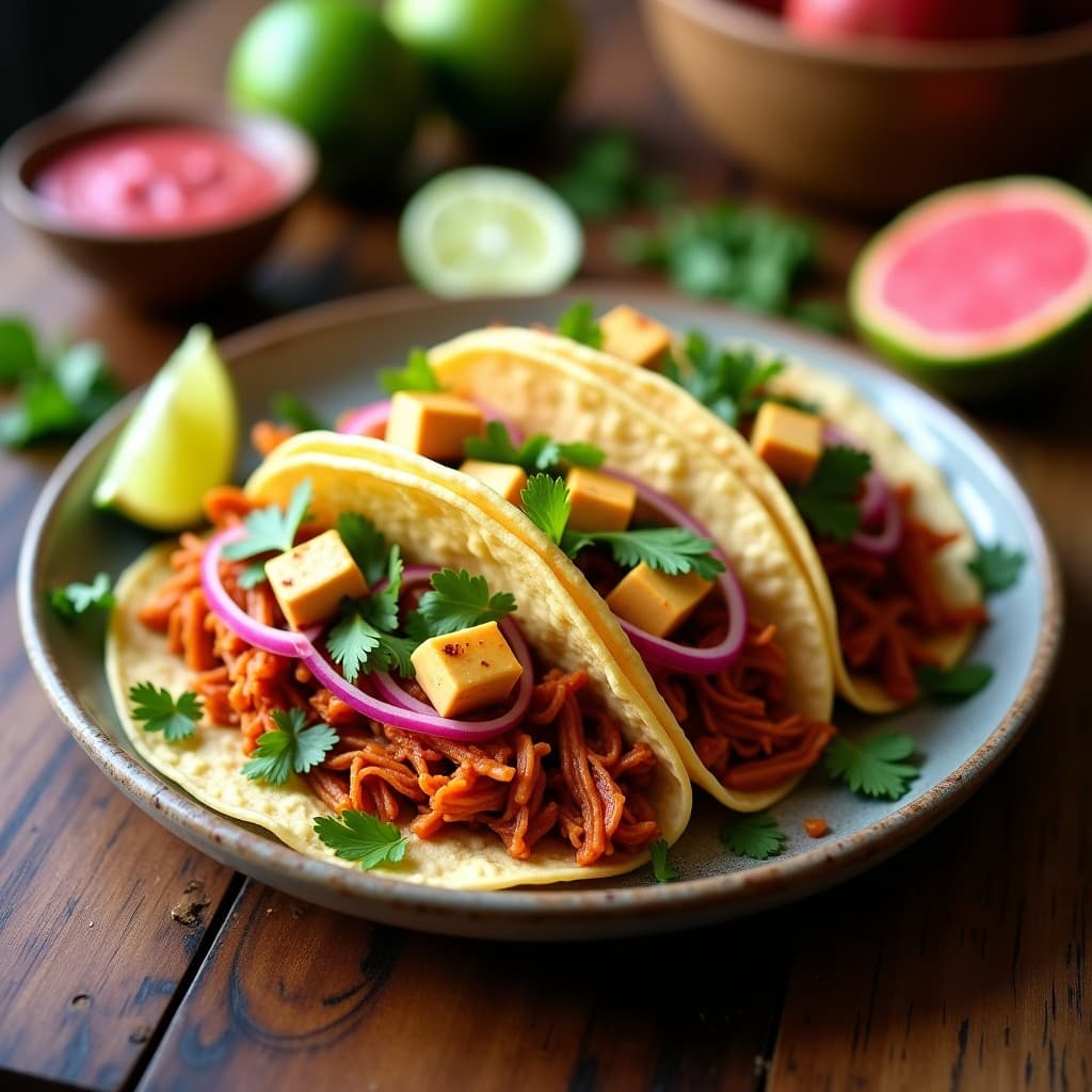 Tacos de Jackfruit Desmenuzado con Salsa de Guayaba y Queso paneer: Receta Indo-Mexicana Fusion