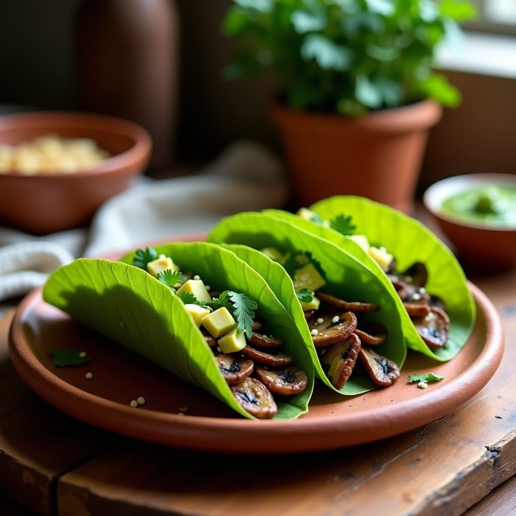 Tacos de Hoja de Nopal Rellenos de Champiñones Portobello: Receta Mexicana Vegana y Sin Carbohidratos