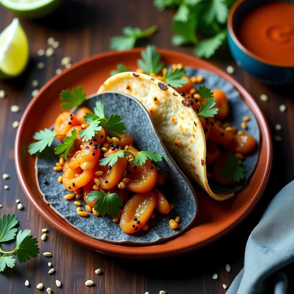 Tacos de Raíces de Loto y Champiñones Ostra: Receta Vegana con Salsa de Tamarindo