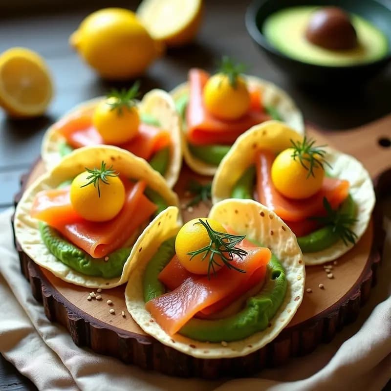 Tacos de Salmón Ahumado y Puré de Aguacate con Caviar de Limón: Receta Mexicana-Nórdica