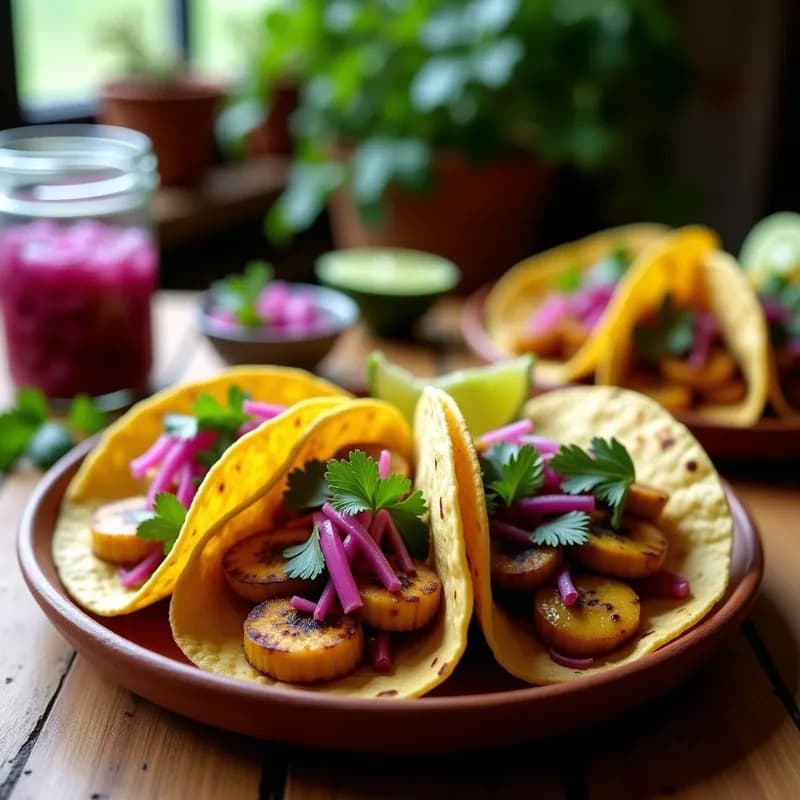 Tacos Veganos de Banano Macho: Receta con Encurtidos y Textura de Pulpo en 20 Minutos