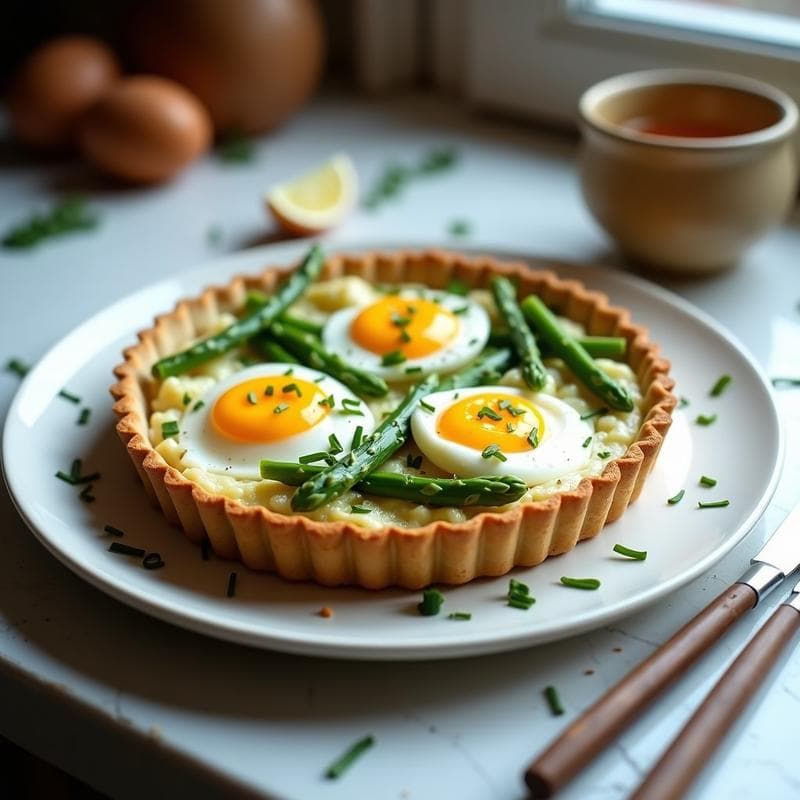 Tarta Salada de Espárragos Blancos y Huevos de Codorniz: Receta Alemana en Thermomix