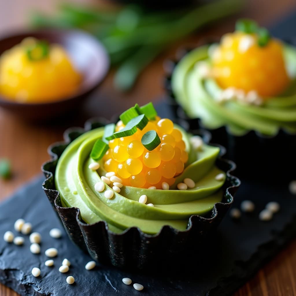 Tartaleta de Algas Nori y Aguacate con Caviar de Limón: Entrante Japonés Vegano y Alto en Omega-3