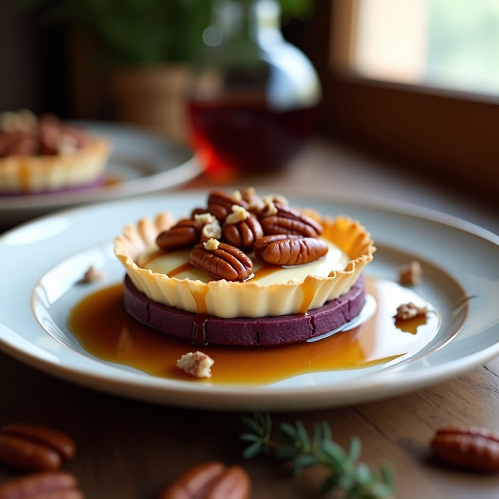 Tartaleta de Base de Batata Morada con Relleno de Queso de Cajún y Pecanas: Postre Americano Sin Gluten