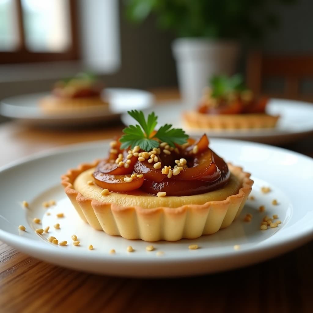 Tartaleta de Puré de Garbanzos y Caramelizada de Cebolla: Entrante Sin Horno con Crujiente de Semillas de Sésamo