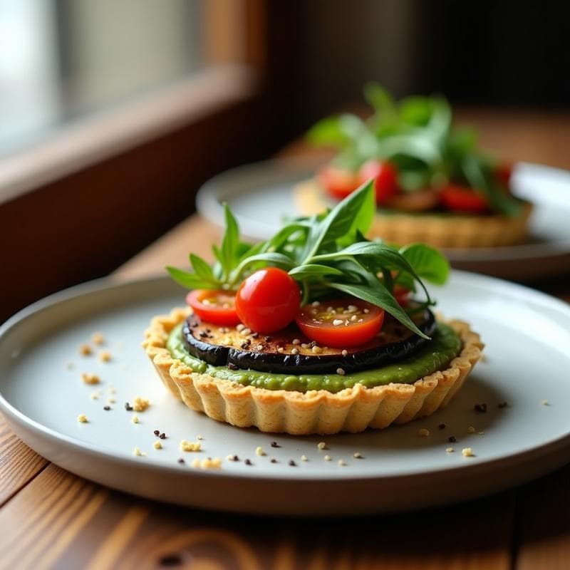 Tartaleta de quinoa y berenjena con pesto de albahaca: Receta vegana y sin horno