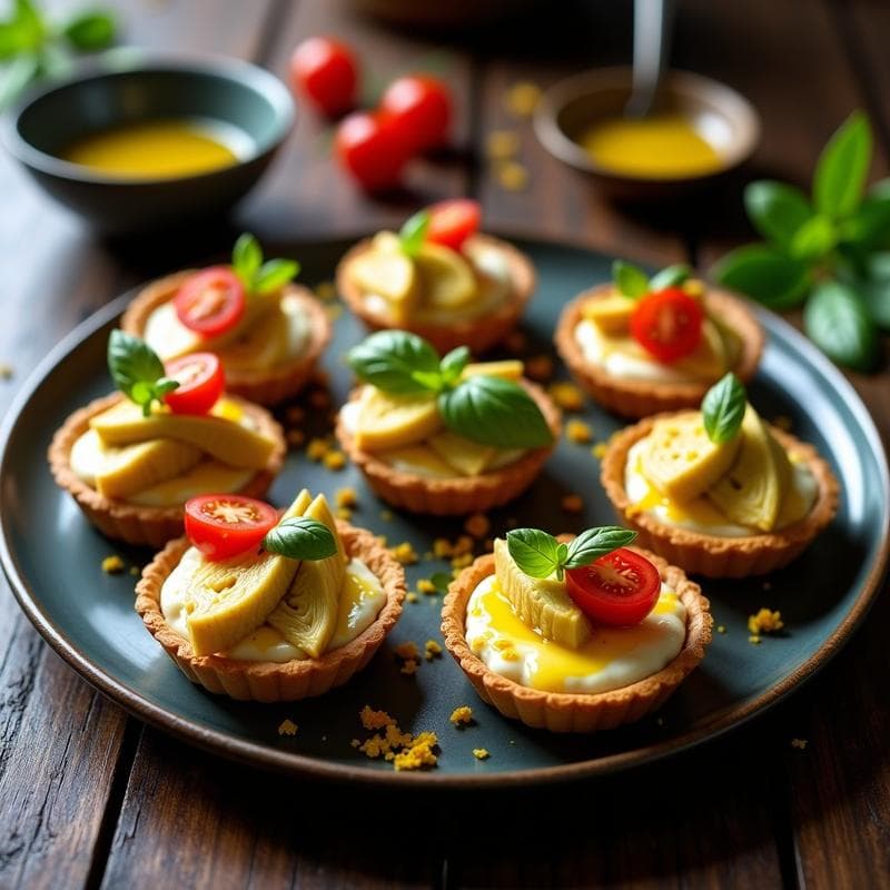 Tartaletas de Alcachofa y Queso Vegano con Vinagreta de Azafrán: Receta Italiana Sin Gluten