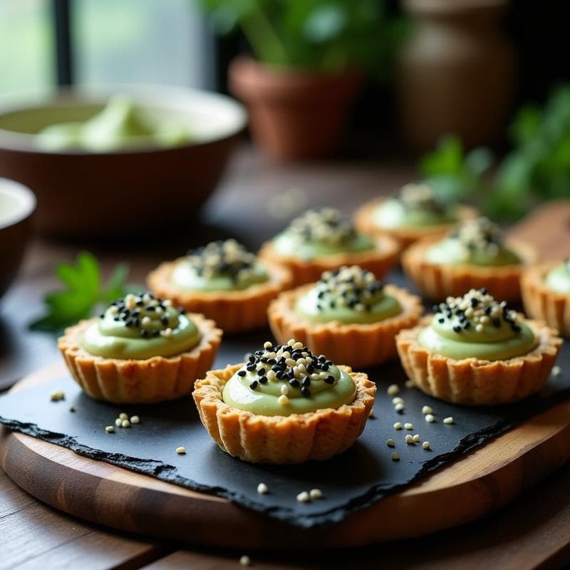 Tartaletas de Algas y Tofu Sedoso con Topping de Semillas de Sésamo: Aperitivo Vegano Crudivegano