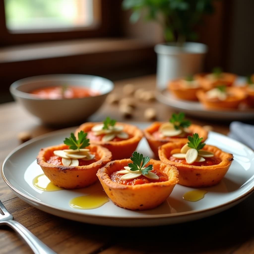 Tartaletas de Batata y Aceite de Oliva con Romesco: Receta Catalana Vegana