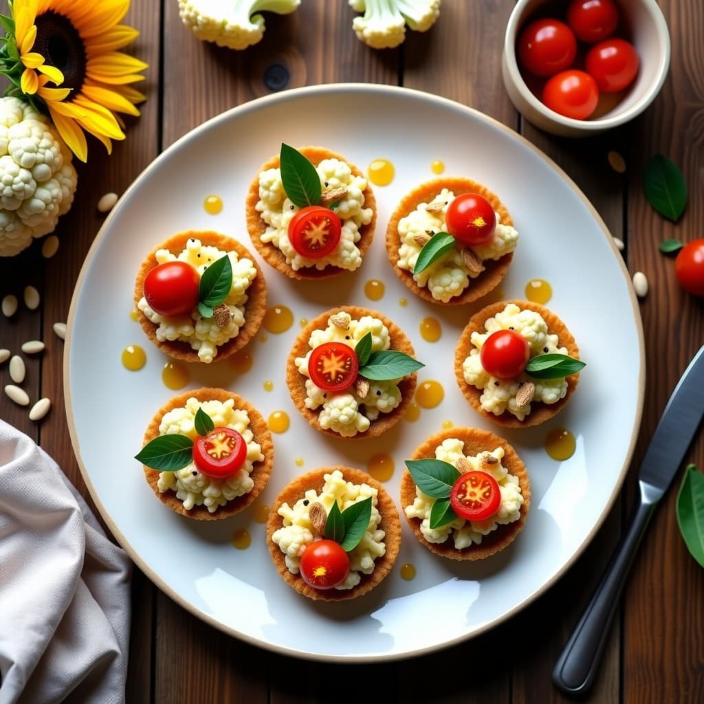 Tartaletas de coliflor y queso de almendras con miel de agave: entrada gourmet en thermomix