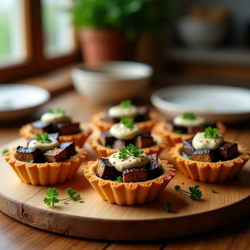 Tartaletas de Masa de Lentil con Berenjenas Asadas y Tahini: Aperitivo Vegano en Airfryer