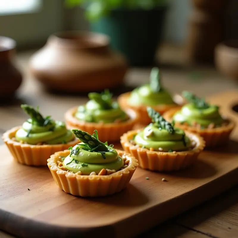 Tartaletas de Base de Semillas de Chía con Crema de Espárrago y Triturado de Almendras: Entrante Crudivegano