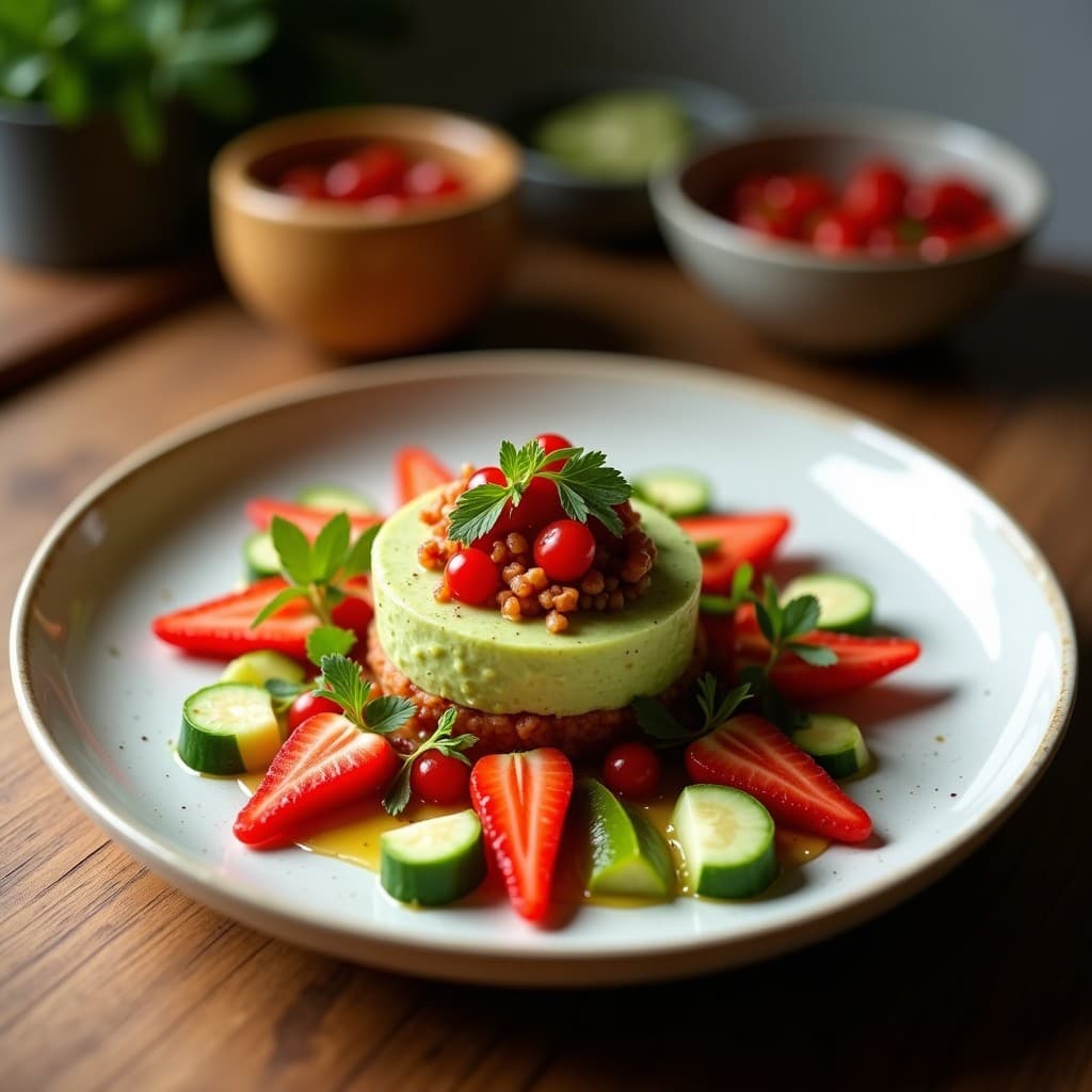 Tartar de Aguacate y Fresas con Salsa de Vinagre de Frambuesa: Receta Vegana y Original