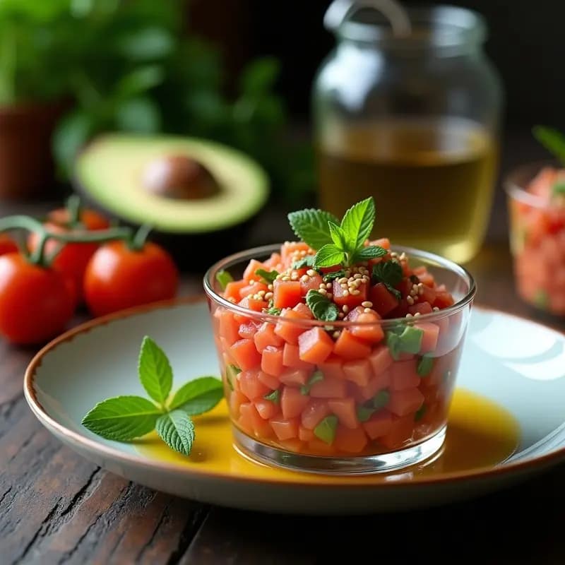 Tártara de Tomate de Árbol y Aguacate con Vinagreta de Miel de Ulmo: Receta Chilena Vegana