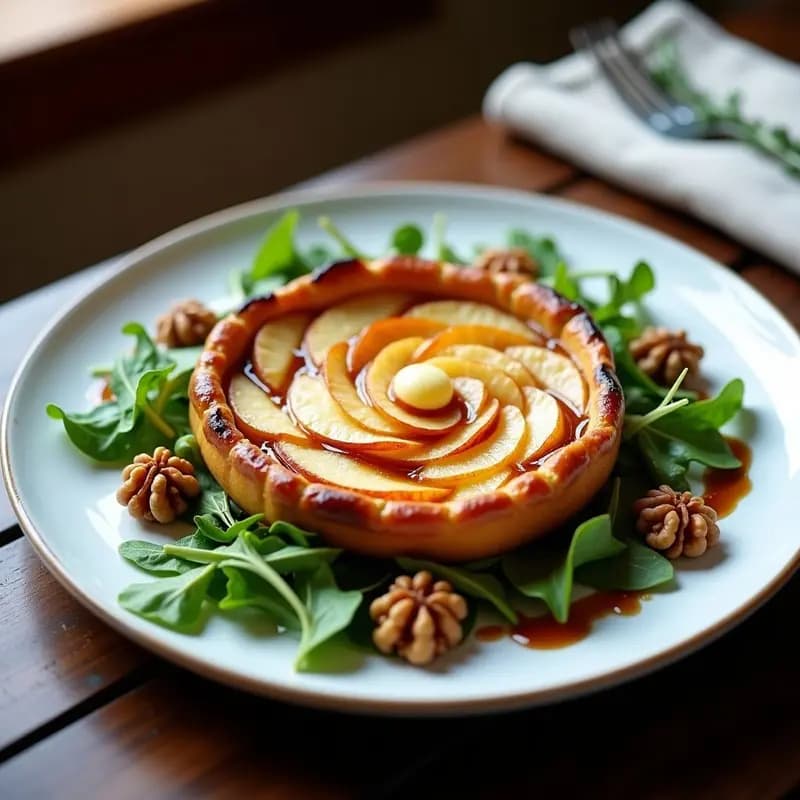 Tatin de Manzana y Queso de Cabra con Ensalada de Rúcula: Entrante Francés Dulce-Salado