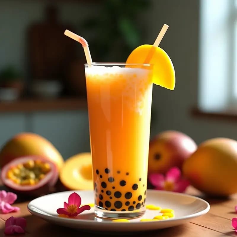 Té de Burbujas de Mango y Maracuyá (Bubble Tea): Bebida Taiwanesah Divertida y Colorida