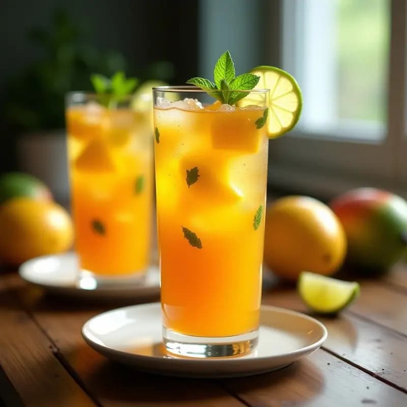 Té Helado de Mango y Lemongrass con Burbujas de Lima: Bebida Tailandesa Refrescante