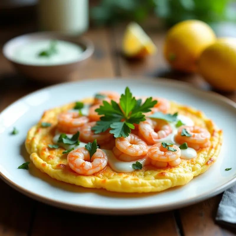 Tortilla de Camarones y Cilantro con Salsa de Ajo: Receta Española de la Costa en 20 Minutos