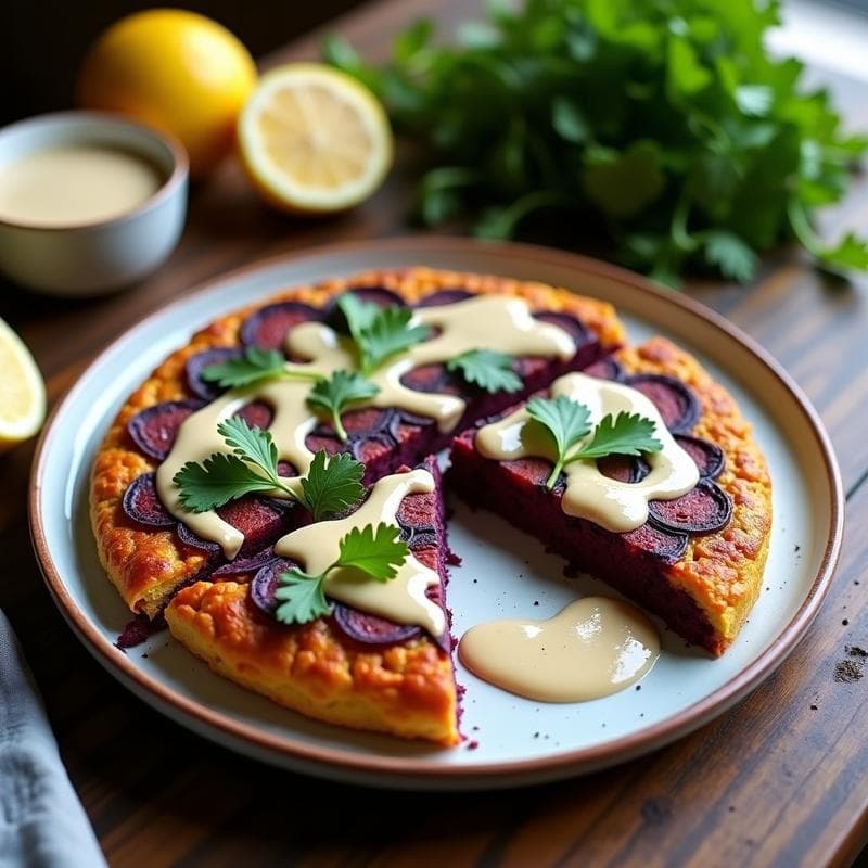 Tortilla de Camote Morado y Cilantro con Aderezo de Tahini: Desayuno Keto y Sin Harina