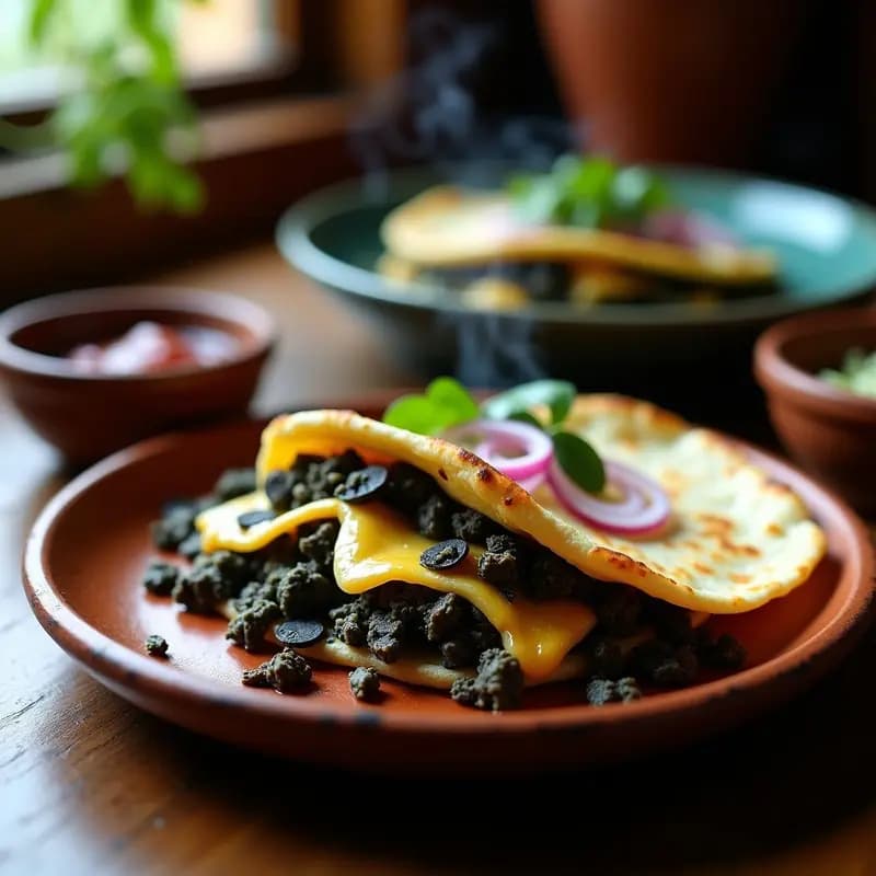 Tortilla de Maíz Azul con Huitlacoche: Receta Mexicana Gourmet y Alta en Proteína