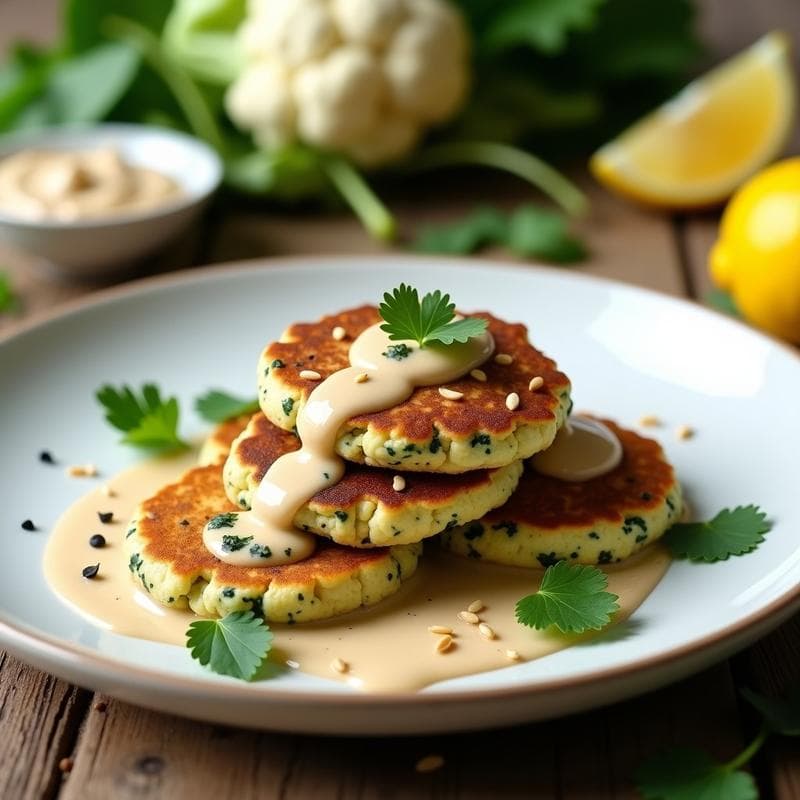 Tortitas de Coliflor y Espinacas con Salsa de Tahini: Desayuno Keto y Sin Gluten