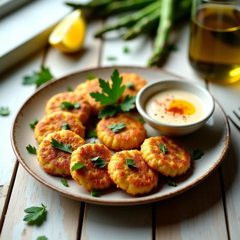 Tortitas de Garbanzo y Espárragos con Salsa de Tahini: Aperitivo Crudivegano en Airfryer