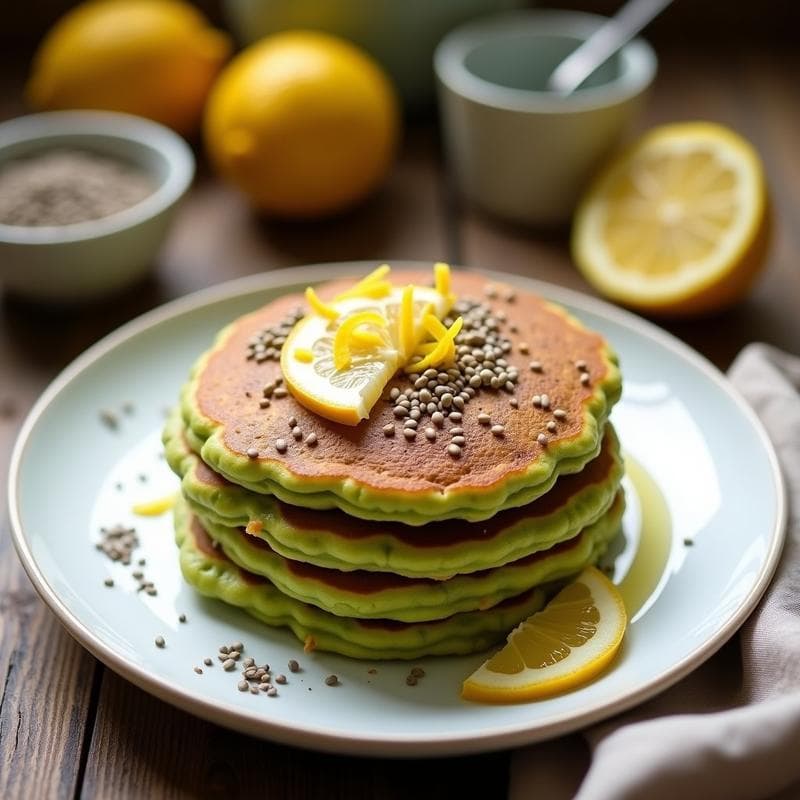 Tortitas de Harina de Guisante con Ralladura de Limón y Semillas de Chía: Desayuno Vegano y Sin Gluten