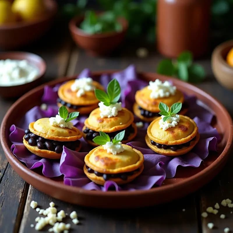 Tortitas de Maíz Azul con Frijol Negro y Huitlacoche: Receta Mexicana Tradicional